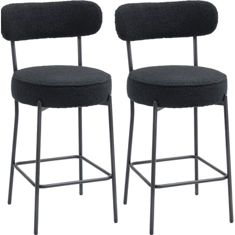 Set 2 sgabelli da bar imbottiti con poggiapiedi in poliestere e metallo neri MODENUIT (1/4)