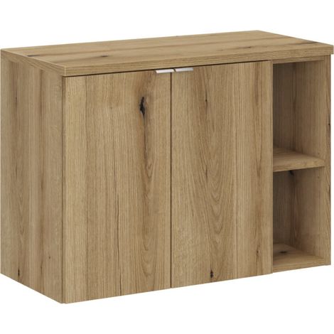 Meuble de salle de bain suspendu 2 portes avec plan de travail NOVA 80cm-Naturel (1/5)