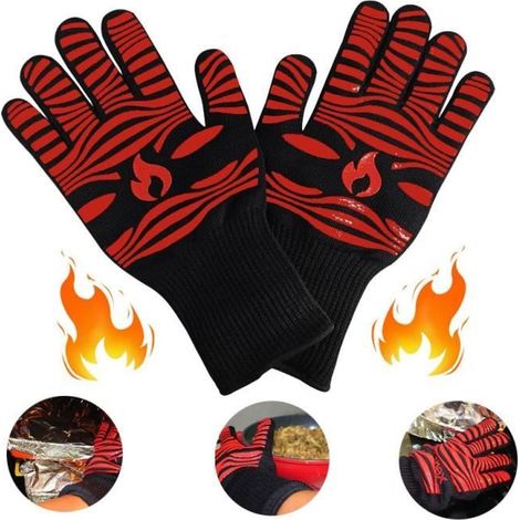 Silikon-Küchenhandschuhe, hitzebeständig bis 500°C, Universalgröße, Farbe Schwarz und Rot.