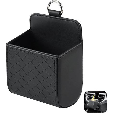 Sacoche de rangement noire universelle pour grille d'aération de voiture, porte-téléphone portable et organisateur suspendu. (1/5)