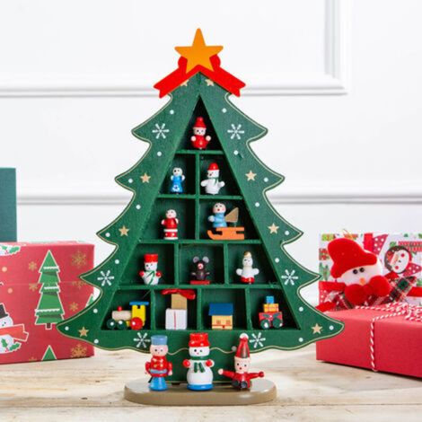 Sapin de Noël en bois original, idéal comme décoration de table, objet de décoration à faire soi-même, parfait pour les fêtes de Noël et comme cadeau. Vert. (1/3)