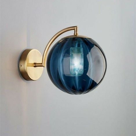 Neue moderne skandinavische Wandleuchte Ø15CM blaue Glaskugel-Wandleuchte Metallhalterung (blau) (1/5)