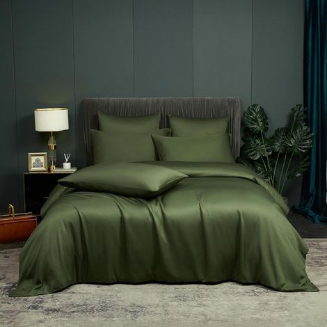 Linge de lit 220x240cm Bambou rafraîchissant, respirant, vert olive, 3 pièces
