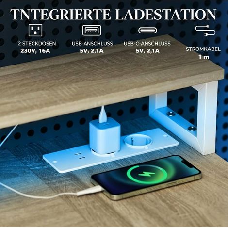 Bureau d'angle 172x100x89 cm en panneaux de particules blanc avec LED, gain de place – MEUBLIV (1/5)