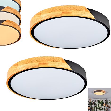 Lot de 2 plafonniers ronds modernes, plafonniers encastrés en bois, dimmables en trois couleurs, adaptés au salon, à la chambre, au couloir (1/5)