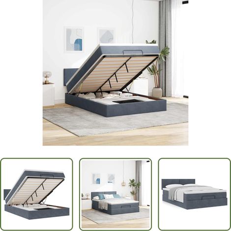 vidaXL Samt -  Ottoman-Bett mit Matratze Dunkelgrau 140x200 cm Samt (1/5)