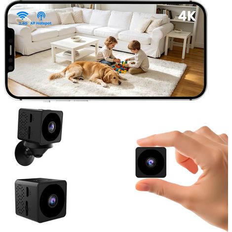 Mini Camera Espion sans Fil, Wi-Fi ou Mode sans WiFi, Camera de Surveillance sans Internet, Vision Grand 160°, Vision Nocturne, Détection Mouvement IA, Mini Surveillance pour Intérieur/Extérieur (1/5)