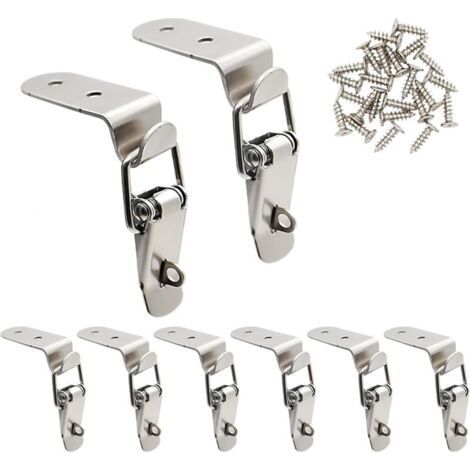 Lot de 8 verrous à ressort à 90 degrés en acier inoxydable avec fermoir à boucle et vis de montage pour boîtes, armoires, portes, granges, caisses en bois, boîtes à outils (1/4)