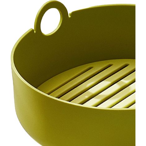 Bol en silicone épais pour friteuse à air, tapis résistant aux hautes températures pour usage domestique, plateau alimentaire pour four et barbecue, ustensile de cuisson rond, vert. (1/5)