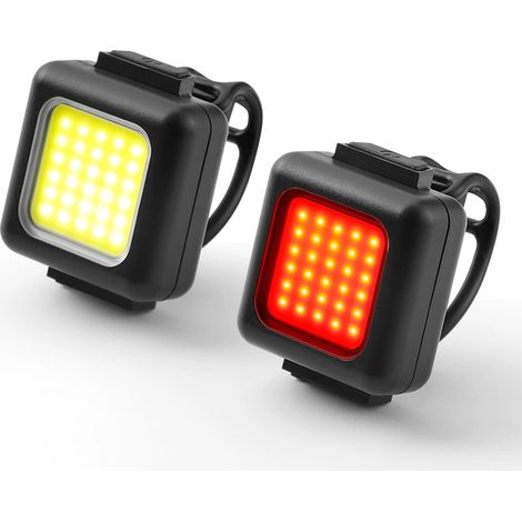 Éclairage pour vélo, feux avant et arrière, 3 modes d'éclairage, rechargeable par USB Type C, compatible avec les casques, vélos électriques, trottinettes et VTT. (1/4)