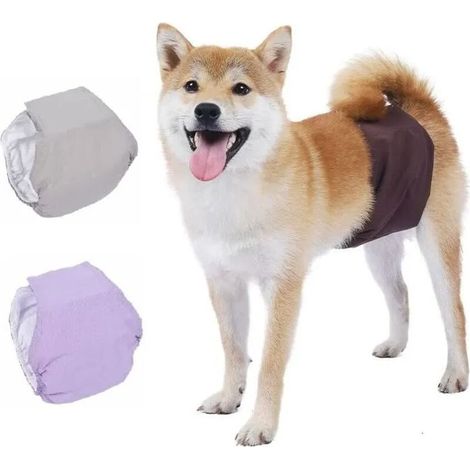 3 Couches Lavables Réutilisables pour Chien Male Culotte Protection, Deux objets gris et un objet violet(XS) (1/4)