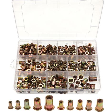 Kit de 300 tornillos y tuercas remachables de acero al carbono cincado de colores, surtido de 300 piezas, para reparación y renovación. (1/2)