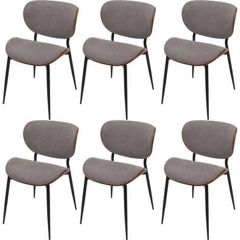 [NON UTILIZZATO] Set di 6 sedie da pranzo HHG-236, tessuto bentwood (370g/m²) certificato Oeko-Tex MVG, color noce, grigio chiaro