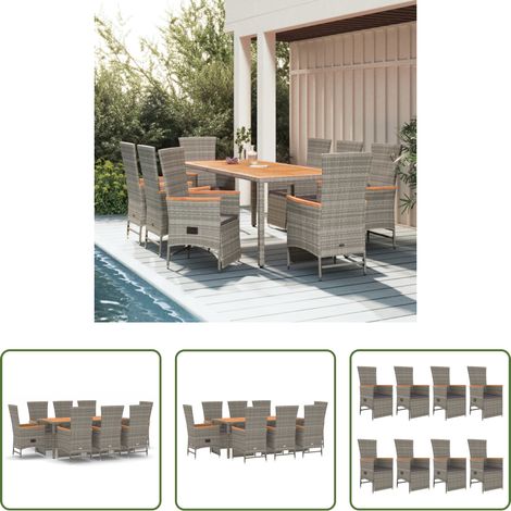 vidaXL Gartenessgruppe - 9-tlg. Garten-Essgruppe mit Kissen Grau Poly Rattan (1/5)