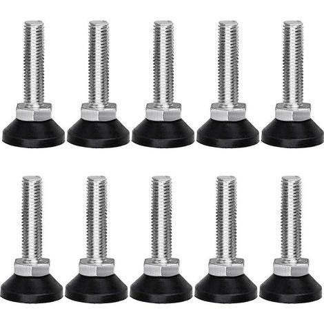 10 Pcs Pied de Nivellement pour Meubles, Vis Réglage Meuble Ajustable Mobilier Filetage M10 x 38 mm Vérin Outil Réglable Table Lit Placard, Noir, Argent (1/5)