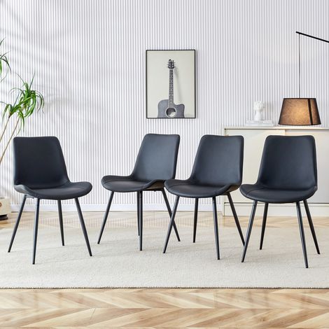 Ensemble 4 chaises salle à manger noires, revêtement PU, structure métal, assise et dossier larges, idéales bureau/séjour moderne 50x47x83cm (1/5)