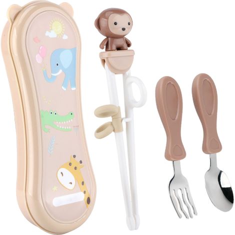 Baguettes d'apprentissage - Couverts bébé - Cuillère Fourchette Baguettes Enfant - Pour Alimentation Complémentaire - Lot de 3 (1/5)