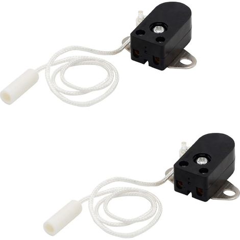 Lot de 2 mini interrupteurs à tirette encastrables 2 A 250 V AC - Avec cordon blanc de 20 à 25 cm et vis - Interrupteur de rechange pour lampes murales, lampes de table, plafonniers et meubles