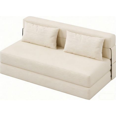 Chauffeuse lit Convertible 2 Places en Velours Côtelé,2 in 1 Canapé lit Convertible avec 2 Oreillers,Housse Détachable,Polyuréthane Rembourrage,Fauteuil lit pour Chambre,Salon(200X150X15cm,Beige) (1/5)