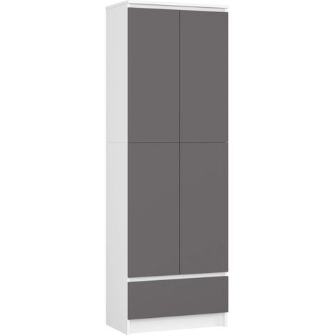 Armoire de rangement AKORD R60 Blanche 60 cm 2 portes 1 tiroir façade Gris Graphite mat 4 étagères 60x35x180 cm (1/5)