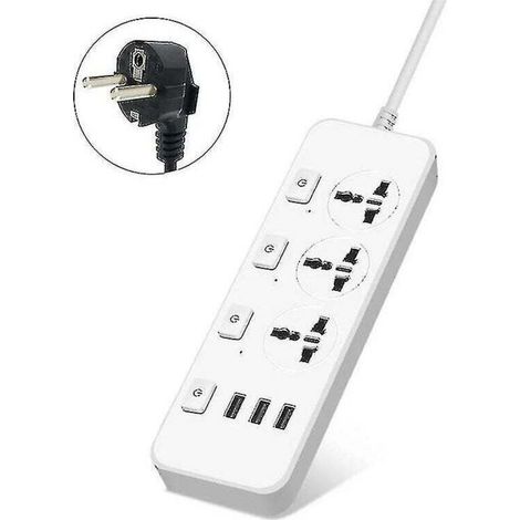 5V 2.1A Surge Protector Power Strip with 3 Outlets and 3 USB Ports (US/UK/EU) (1/5)