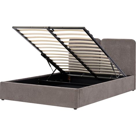 Ottoman Bed Taupe Chenille Upholstery EU King Size 5ft3 Elegant Headboard Lift-Up Slatted Base ARBOIS (1/5)