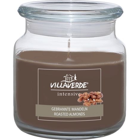 Villa Verde Duftkerze im Glas m. Deckel Gebrannte Mandeln, H 10 cm, Ø 10 cm Duftkerze