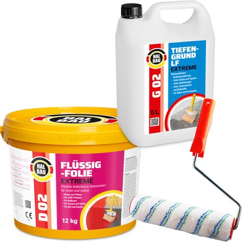 HALBAU Dichtset für Duschabdichtung Abdichtung Flüssigfolie Farbroller 25cm + 12kg H207 (1/5)