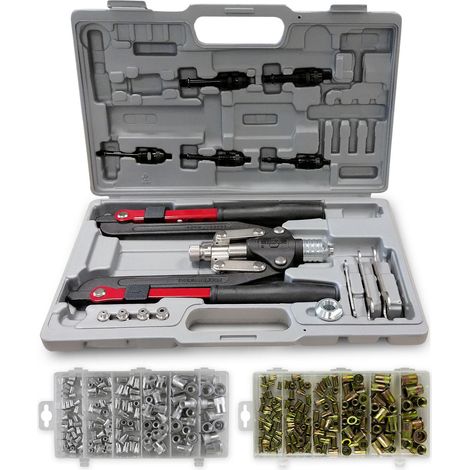 Pinza a rivetto e inserti + assortimento di inserti in acciaio e alluminio
