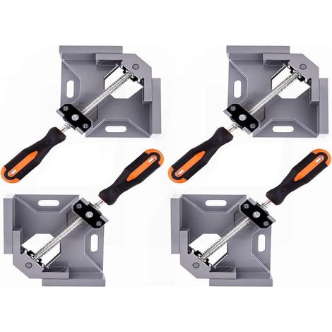 Lot de 4 pinces d'angle à angle droit à 90 degrés pour le travail du bois. avec mâchoire pivotante réglable en alliage d'aluminium. pour soudure. bricolage du bois. (1/4)