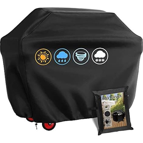 Gasgrill Abdeckung Wetterfest 147x61x117CM, Grillabdeckung, Grill Abdeckhaube für Hülle Gasgrill, Reißfest & wasserdicht mit UV-Schutz, Grill Zubehör – Schwarz (1/5)