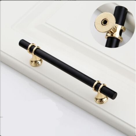 Set di 1 maniglia per mobile da cucina nera e oro, 96 mm, in lega di alluminio, con viti, per cassetti, armadi e credenze. (1/5)