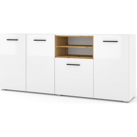 Cómoda ANETTE C 198 cm blanco brillante / roble artesanal (1/4)