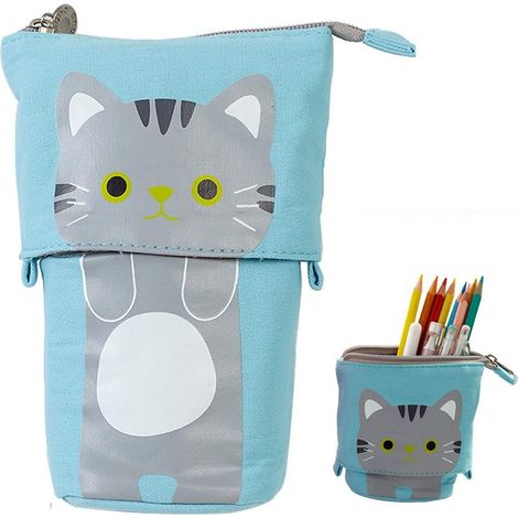 Trousse en toile à fermeture éclair (chat gris) (1/2)