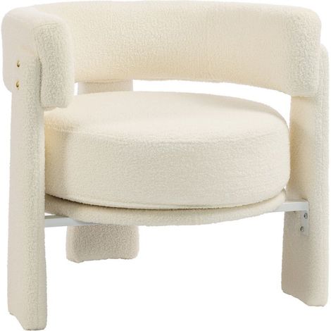Fauteuil lounge recouvert de peau de mouton avec coussin lombaire blanc crème (1/5)