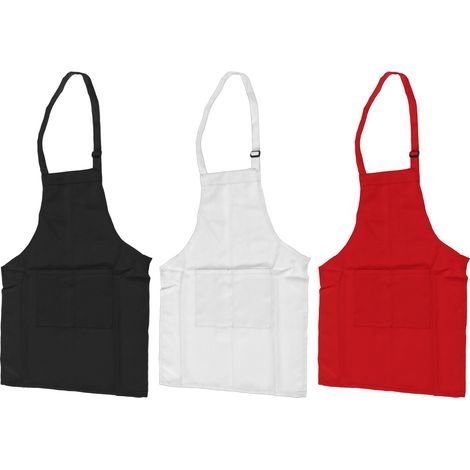Lot de 3 tabliers pour enfants (3-6 ans) avec poches, coloris blanc, rouge et noir, taille M (56 cm de longueur). (1/5)
