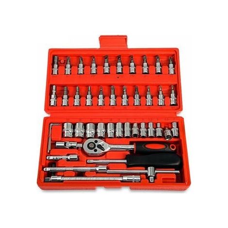 Jeu de clés à douilles 46 pièces avec clé à douille à cliquet réversible,étui à cliquet étui à cliquet insert de clé à douille 1/4 "adaptateur à cliquet,ensemble d\'outils pour la maison,la voiture,la (1/5)