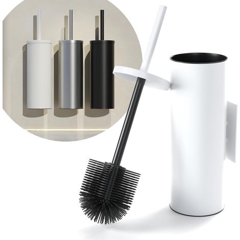 Wandmontierte Silikon-WC-Bürste – 1 Stück – Modernes Weiß – Kratzfreie Reinigung – Kompaktes Badezimmer – Selbstklebende Montage (1/5)