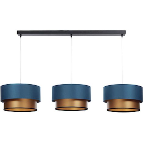Suspension élégante textile bleu satiné intérieur cuivre brillant - Bleu marine satin cuivré intérieur (1/5)