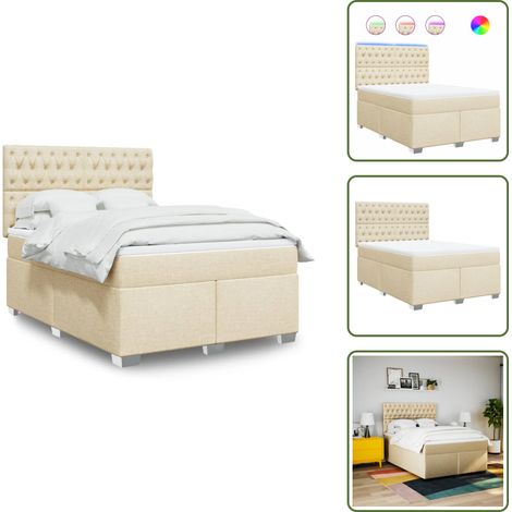 Cabecero ajustable - vidaXL Cama box spring con colchón tela color crema 140x200 cm - Colchón de muelles