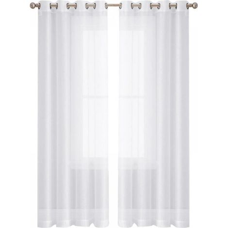 Rideau Voilage - Oeillets Métalliques - Blanc - 132 cm x 183 cm - Lot de 2 (1/5)
