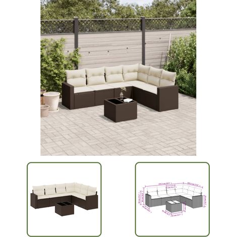 vidaXL Salon de jardin avec coussins 7 pcs marron résine tressée (1/3)