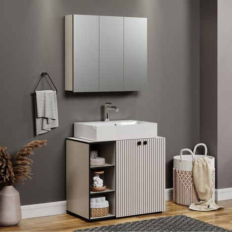 Ensemble meuble sous-lavabo et armoire de toilette gris perle - FRUTZ
