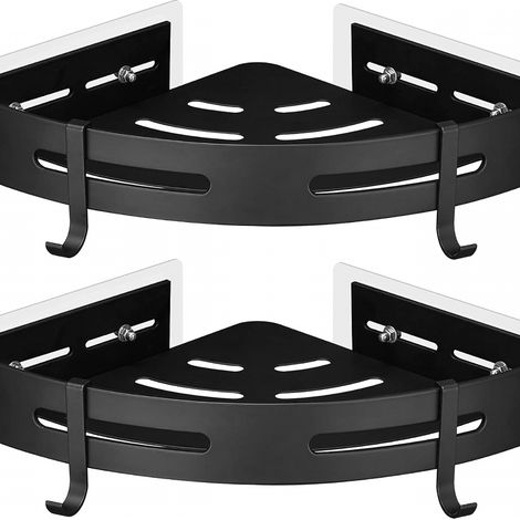 Étagère d'angle de douche avec 2 crochets pour ranger les produits de , design auto-adhésif, lot de 2 (noir) (1/5)