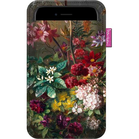 Étui pour smartphone, motif bouquet - feutrine écologique, 105 x 175 mm, anthracite, impression résistante, protection du téléphone, lavable à 40 °C, Bertoni (1/4)