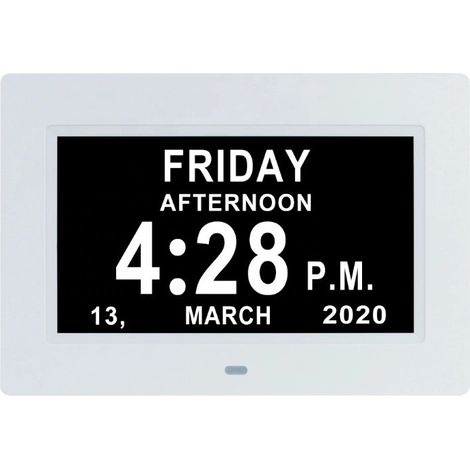 Calendrier Numérique Extra Large Horloge Date Heure Et Jour Démence Horloge Pour Personnes Âgées Malvoyantes 8 Options D'Alarme, Blanc (1/5)