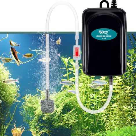 Aquarium Air Pump, Mini Aquarium Air Pump, Very Quiet, Adjustable Oxygen Pump for Fish Bowl from 1 to 75 Litres with Air Hose, Carbonating Stone and Non-Return Valve (1 W) (1/5)