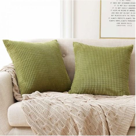Lot de 2 Housse de Coussin en Velours, 60x60 cm, Vert Moutarde (1/5)