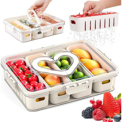 1 Boîte à goûter, 4 compartiments amovibles, couvercle étanche, poignées pliables, pour enfants et pique-nique