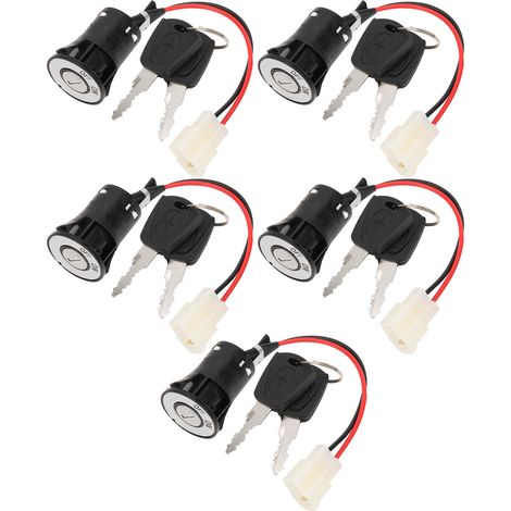 Ensemble de 5 clés de contact à verrouillage électrique pour trottinette électrique, grande tête, verrou de porte électrique, deux câbles